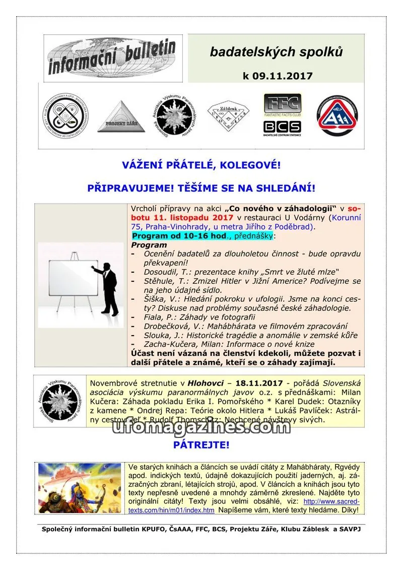 Cover of KPUFO Informacni sdeleni issue 09.11.2017: informační bulletin
