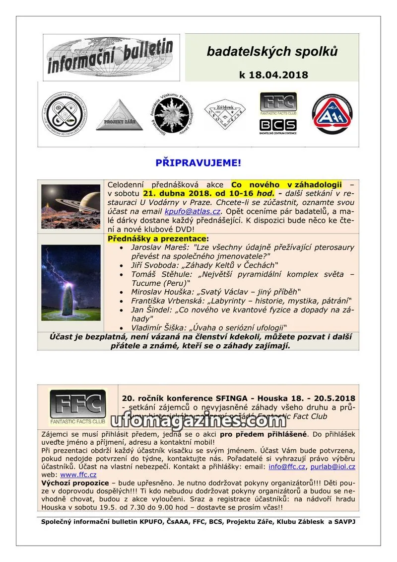 Cover of KPUFO Informacni sdeleni issue 18.04.2018: informační bulletin