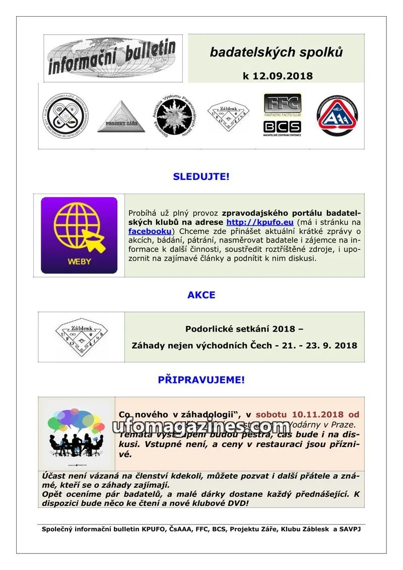Cover of KPUFO Informacni sdeleni issue 12.09.2018: informační bulletin
