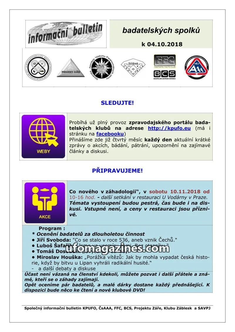 Cover of KPUFO issue October 2018: informační bulletin