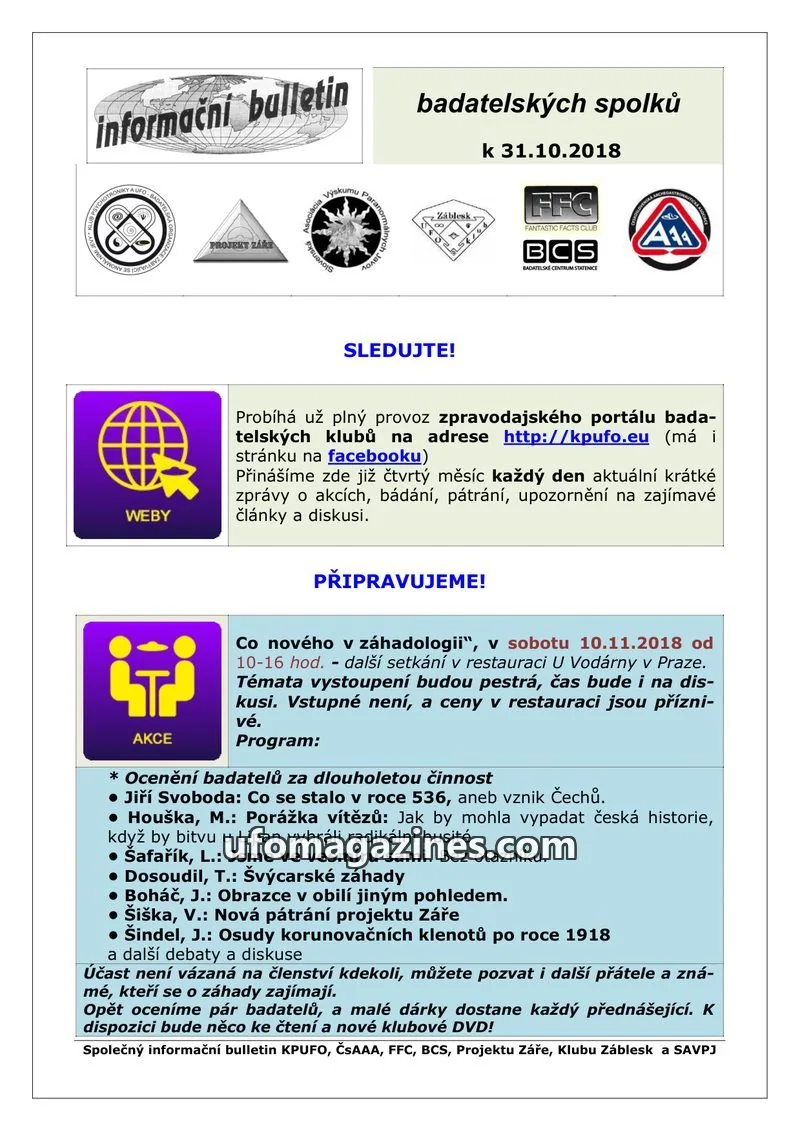 Cover of KPUFO Informacni sdeleni issue 31.10.2018: informační bulletin