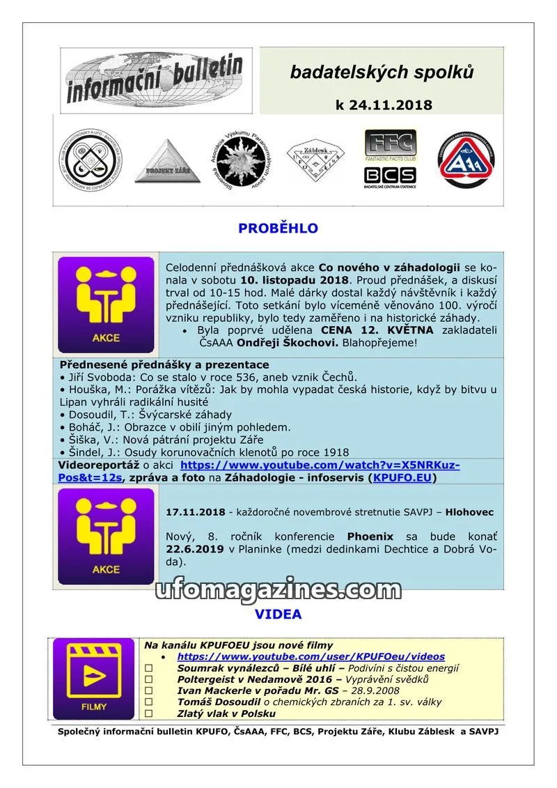 Cover of KPUFO Informacni sdeleni issue 24.11.2018: informační bulletin