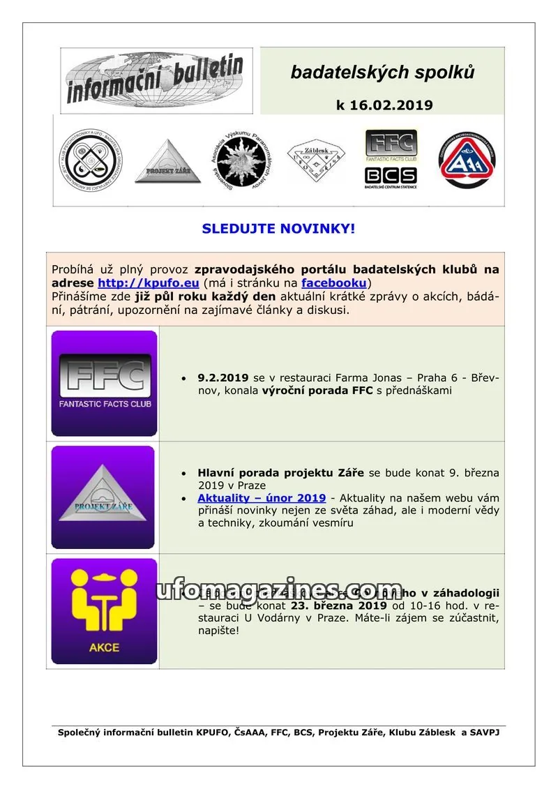 Cover of KPUFO Informacni sdeleni issue k 16.02.2019: informační bulletin