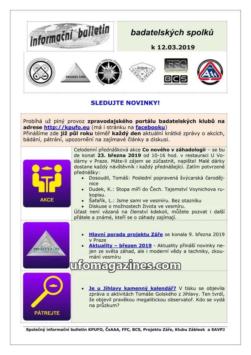 Cover of KPUFO Informacni sdeleni issue 12.03.2019: informační bulletin