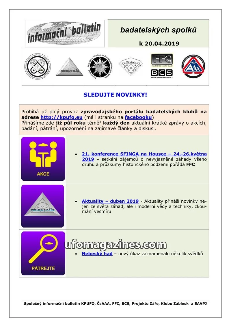 Cover of KPUFO Informacni sdeleni issue 20.04.2019: informační bulletin