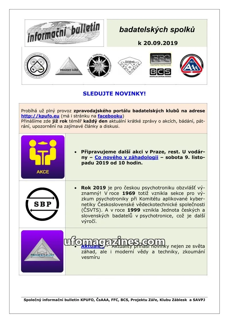 Cover of KPUFO Informacni sdeleni issue 20.09.2019: informační bulletin