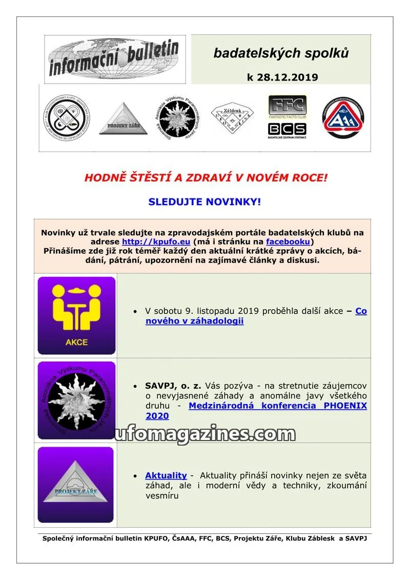 Cover of KPUFO Informacni sdeleni issue k 28.12.2019: informační bulletin