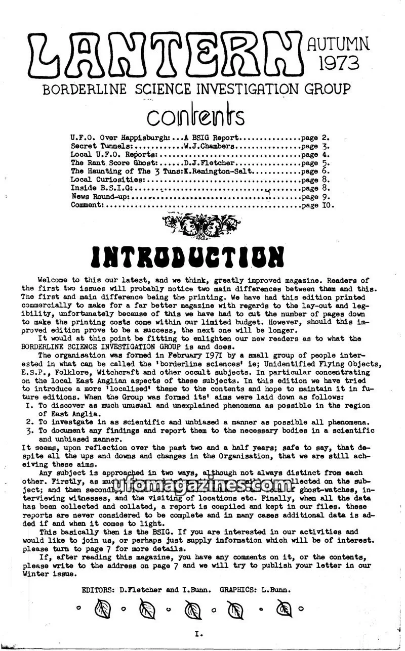 Cover of BORDERLINE SCIENCE INVESTIGATION GROUP issue Autumn 1973: LANTERN