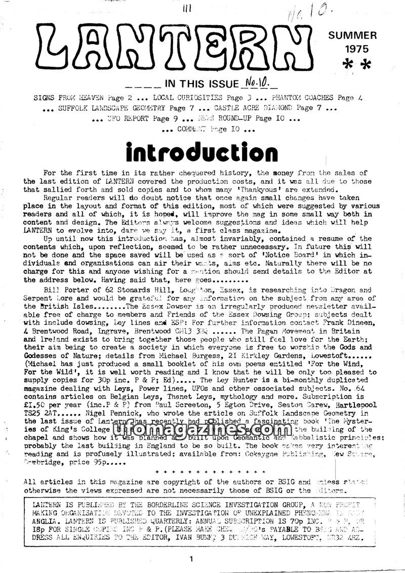 Cover of BORDERLINE SCIENCE INVESTIGATION GROUP issue 10: LANTERN