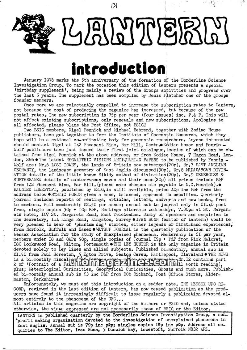 Cover of Borderline Science Investigation Group issue SPRING EDITION: LANTERN