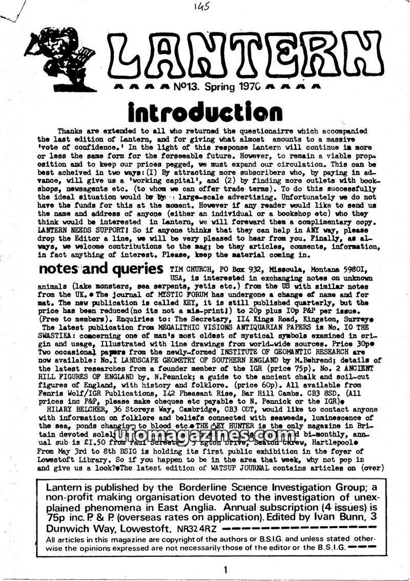 Cover of Borderline Science Investigation Group issue Nº13: LANTERN