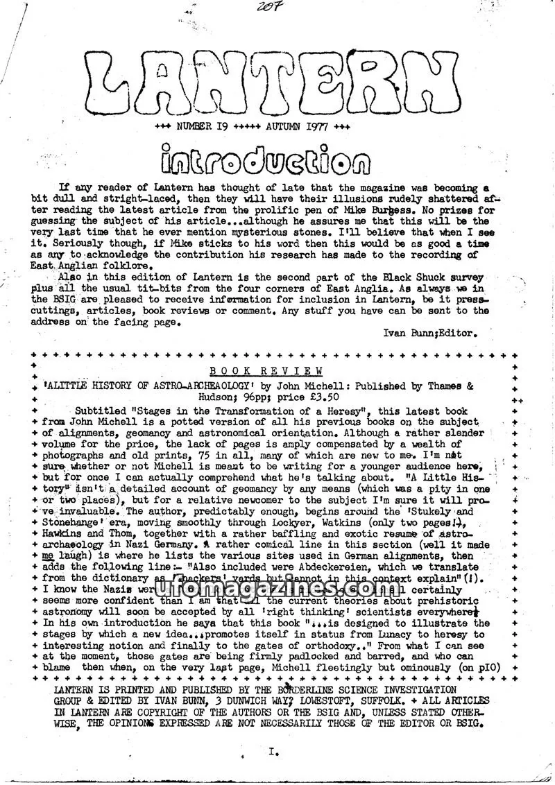 Cover of BORDERLINE SCIENCE INVESTIGATION GROUP issue 19: LANTERN