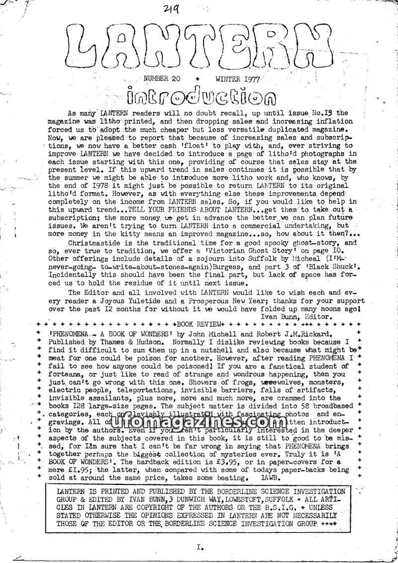 Cover of BORDERLINE SCIENCE INVESTIGATION GROUP issue 20: LANTERN