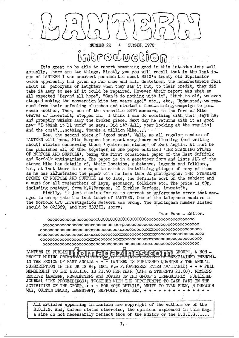 Cover of BORDERLINE SCIENCE INVESTIGATION GROUP issue 22: LANTERN