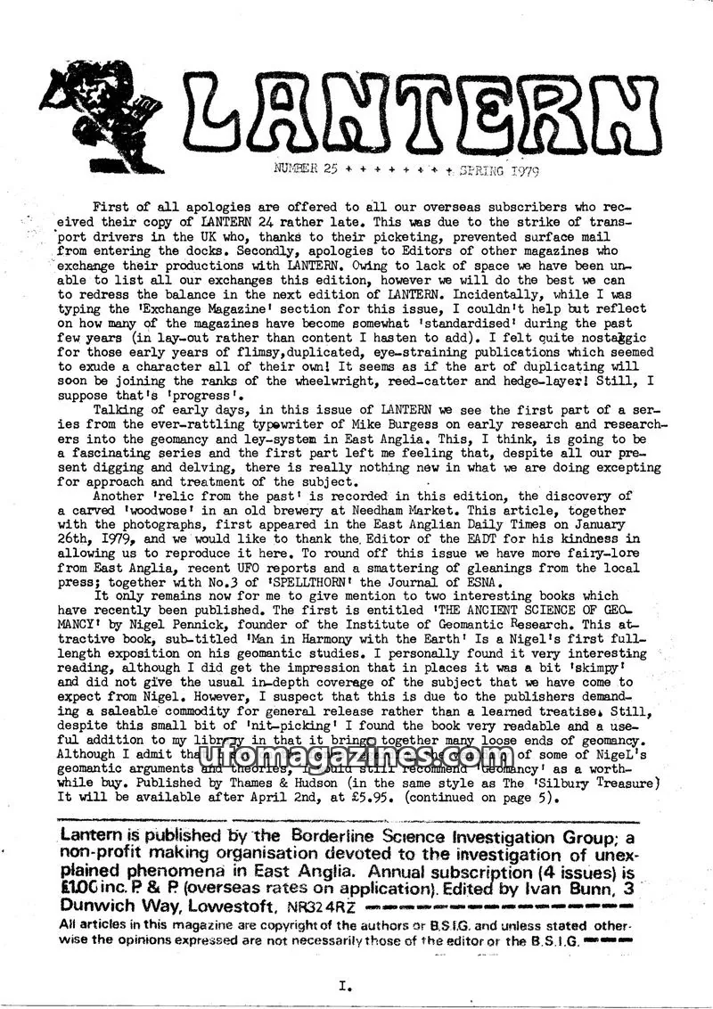 Cover of Borderline Science Investigation Group issue 25: LANTERN