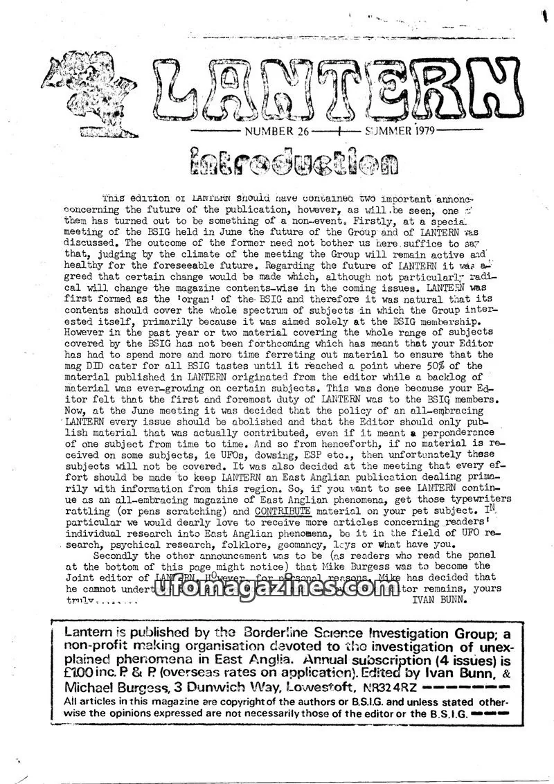 Cover of Borderline Science Investigation Group issue 26: LANTERN