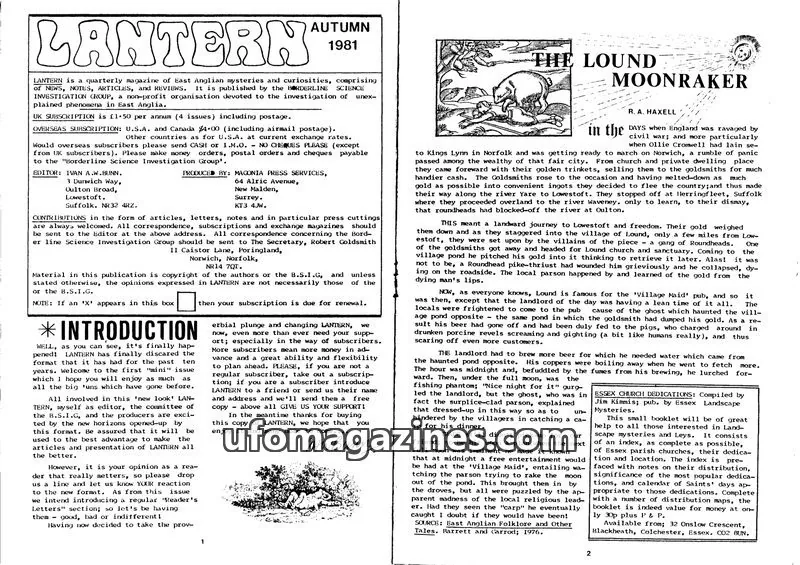 Cover of BORDERLINE SCIENCE INVESTIGATION GROUP issue Autumn 1981: LANTERN