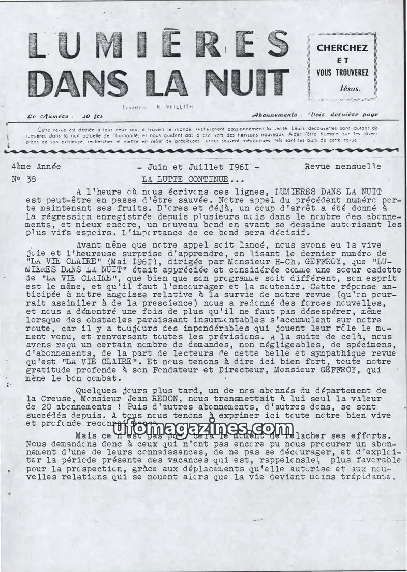 Cover of LDLN issue 38: LUMIÈRES DANS LA NUIT