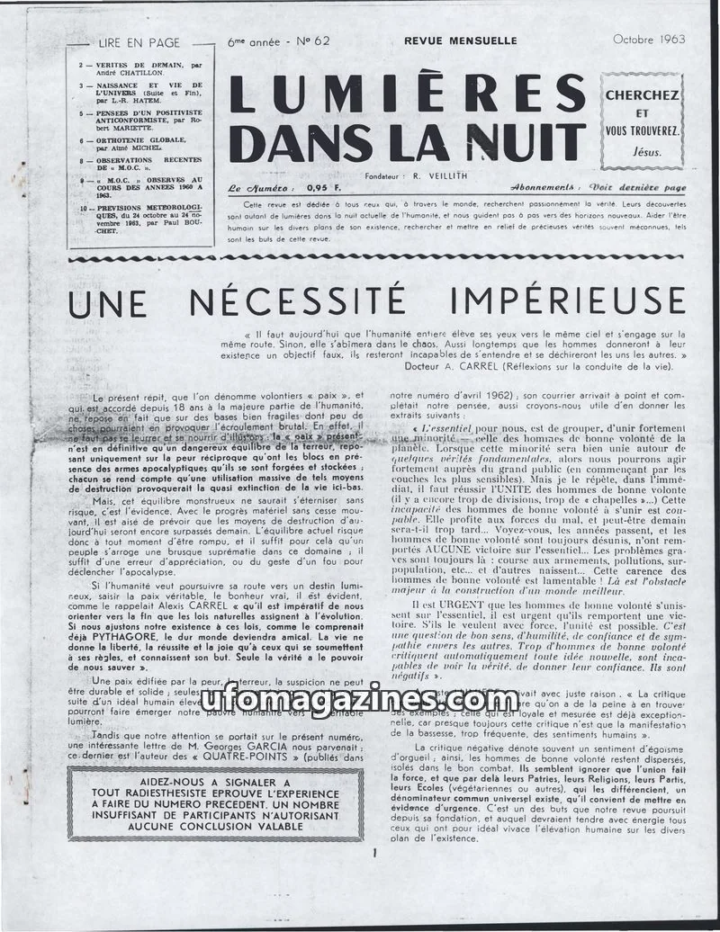 Cover of LDLN issue N° 62: LUMIÈRES DANS LA NUIT