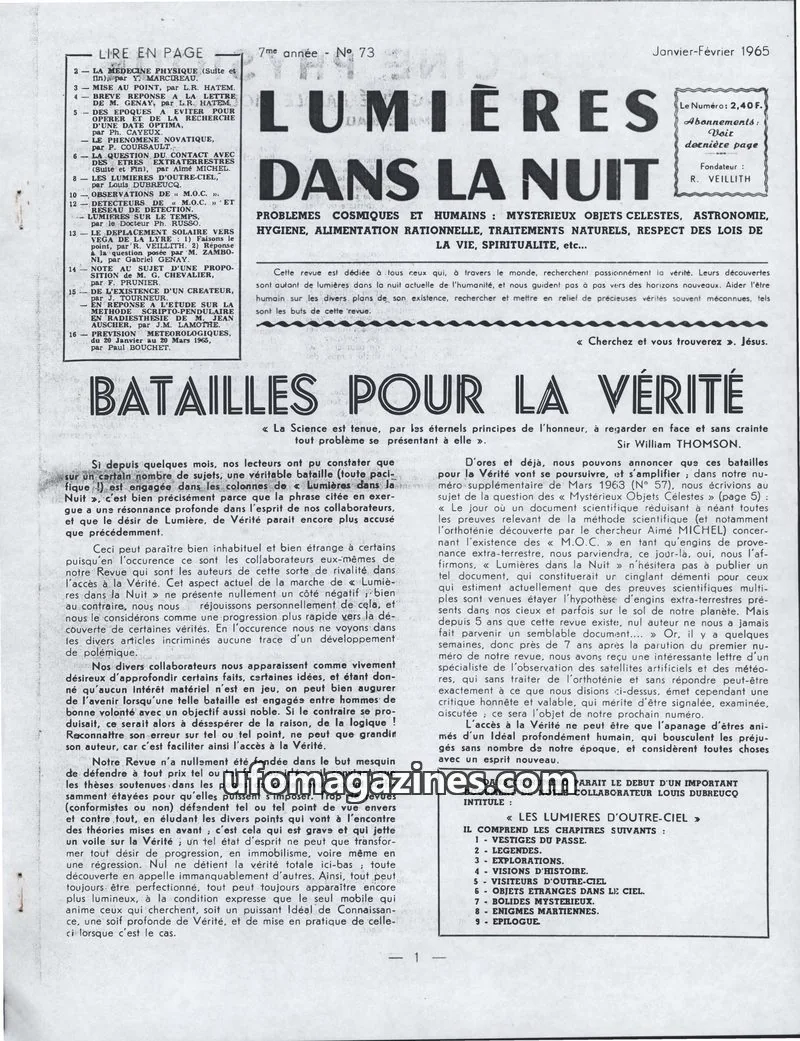 Cover of LDLN issue No 73: LUMIÈRES DANS LA NUIT