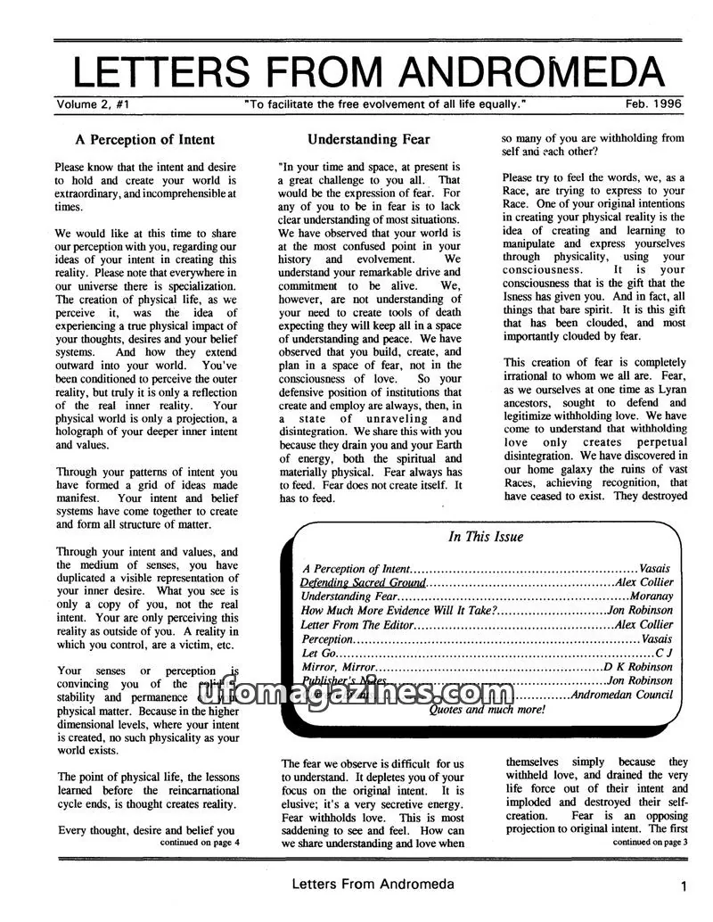 Cover of Letters from Andromeda (Alex Collier) issue Volume 2, #1: LETTERS FROM ANDROMEDA