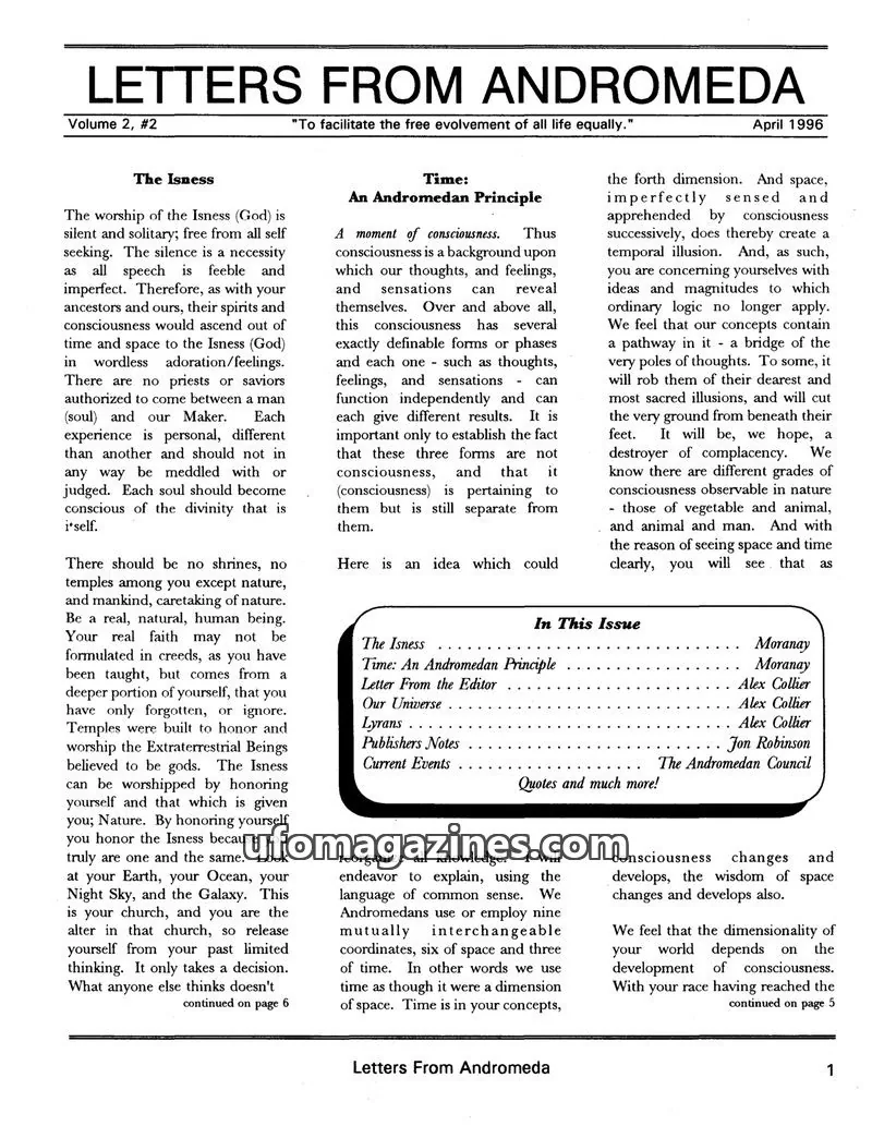 Cover of Letters from Andromeda (Alex Collier) issue 2: LETTERS FROM ANDROMEDA
