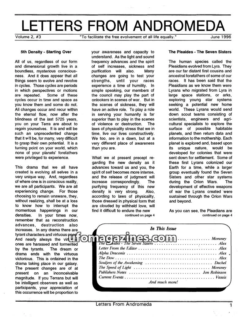 Cover of Letters from Andromeda (Alex Collier) issue Volume 2, #3: LETTERS FROM ANDROMEDA