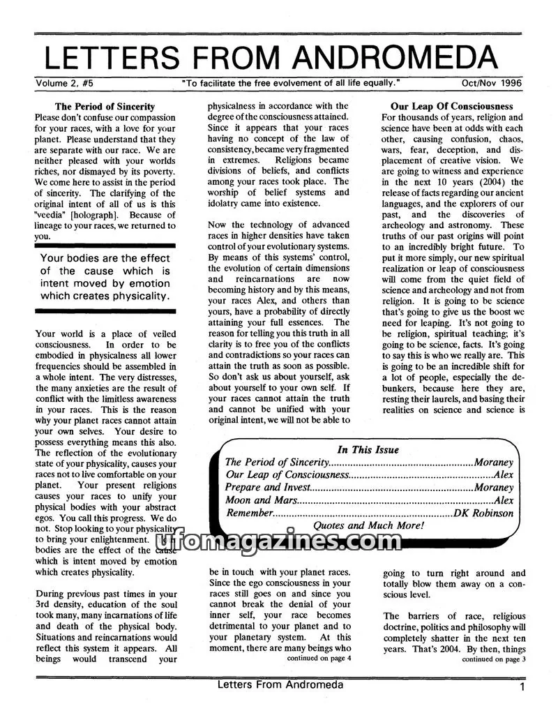 Cover of Letters from Andromeda (Alex Collier) issue 5: LETTERS FROM ANDROMEDA