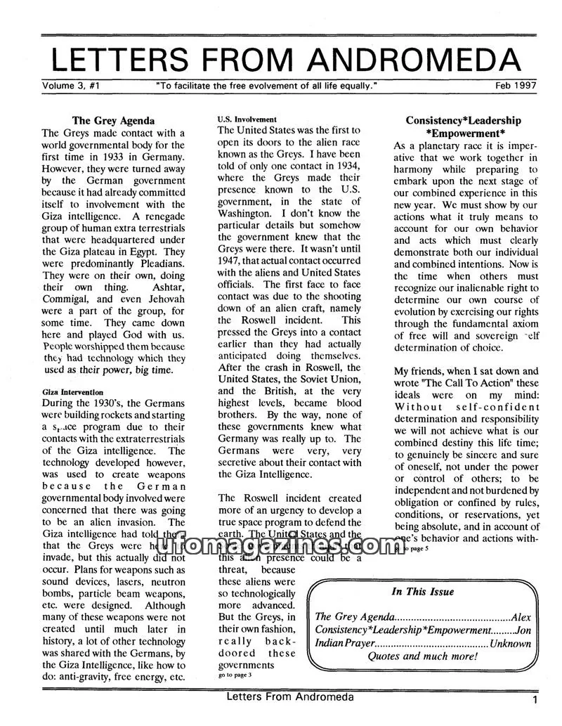 Cover of Letters from Andromeda (Alex Collier) issue Volume 3, #1: LETTERS FROM ANDROMEDA