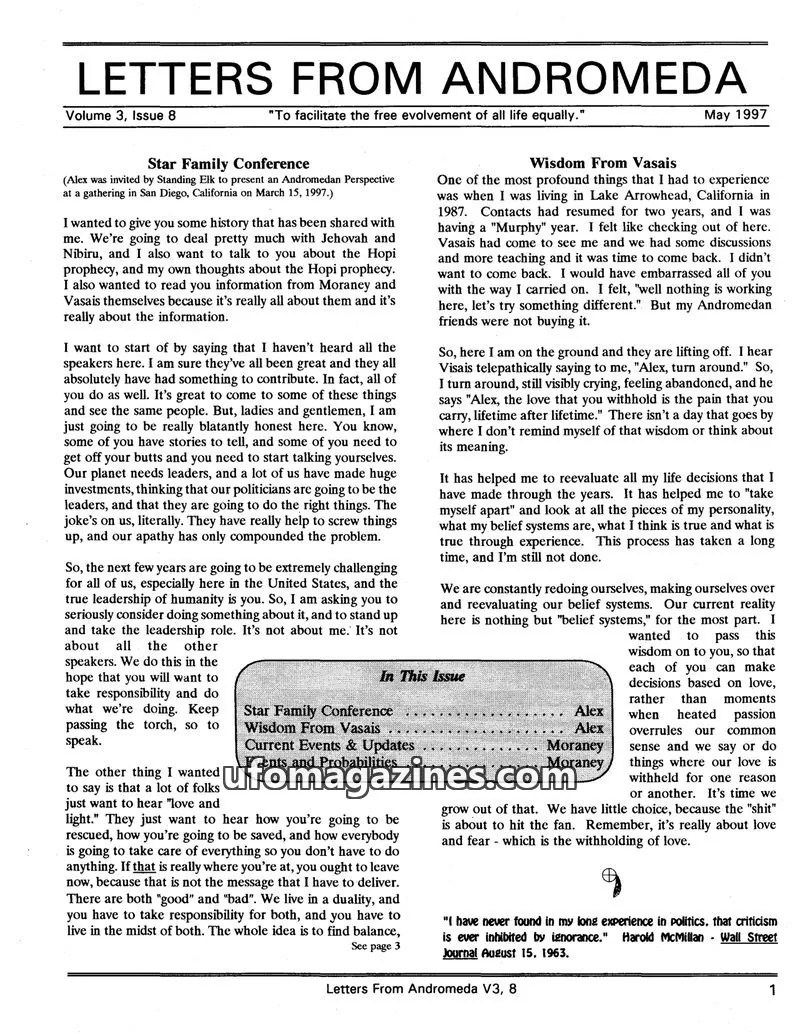 Cover of Letters from Andromeda (Alex Collier) issue 8: LETTERS FROM ANDROMEDA