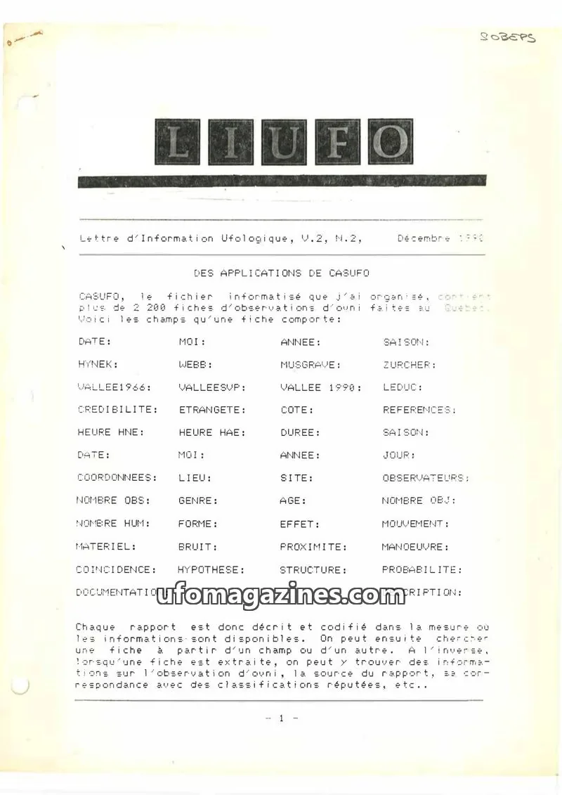 Cover of SOBEPS issue V.2, N.2: LIUFO