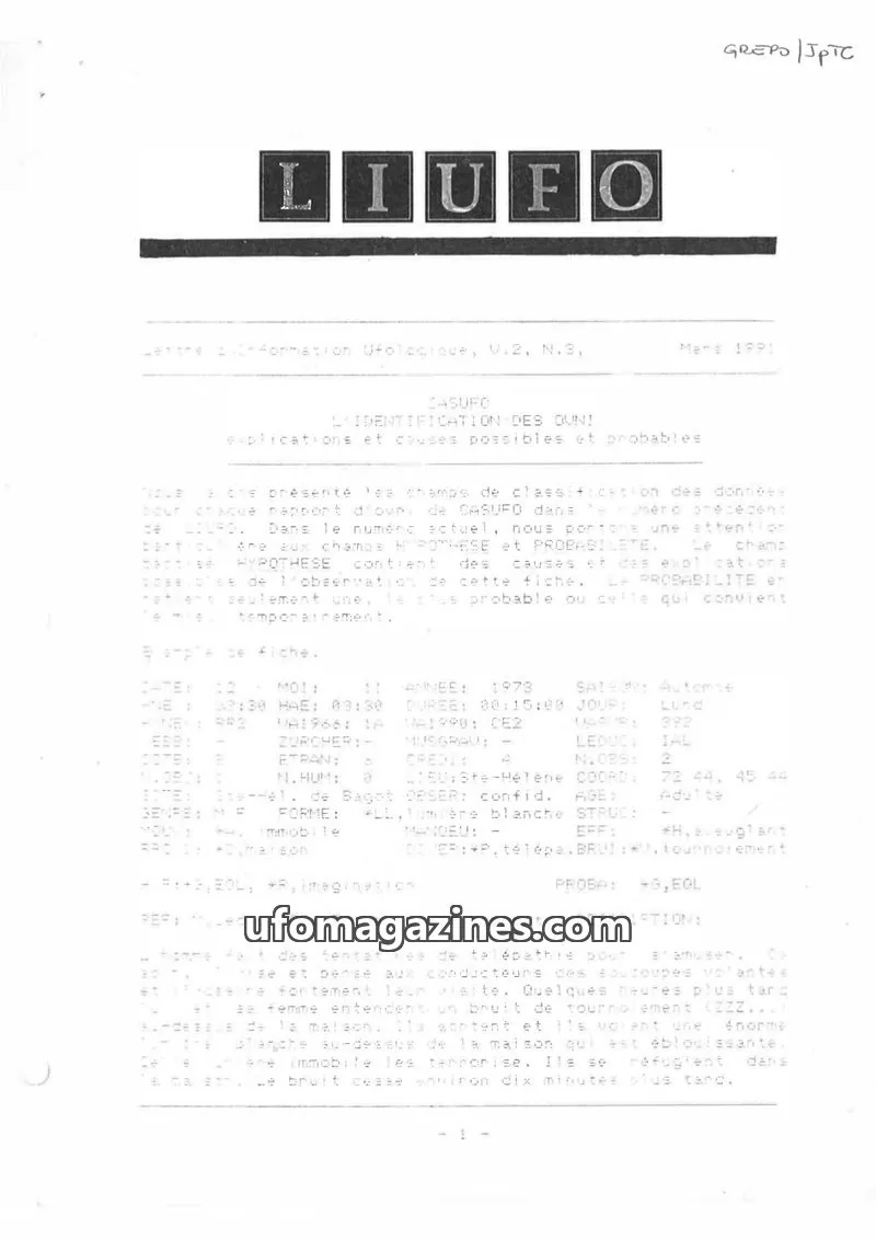Cover of Lettre d'Information Ufologique (Leduc) issue N.3: LIUFO