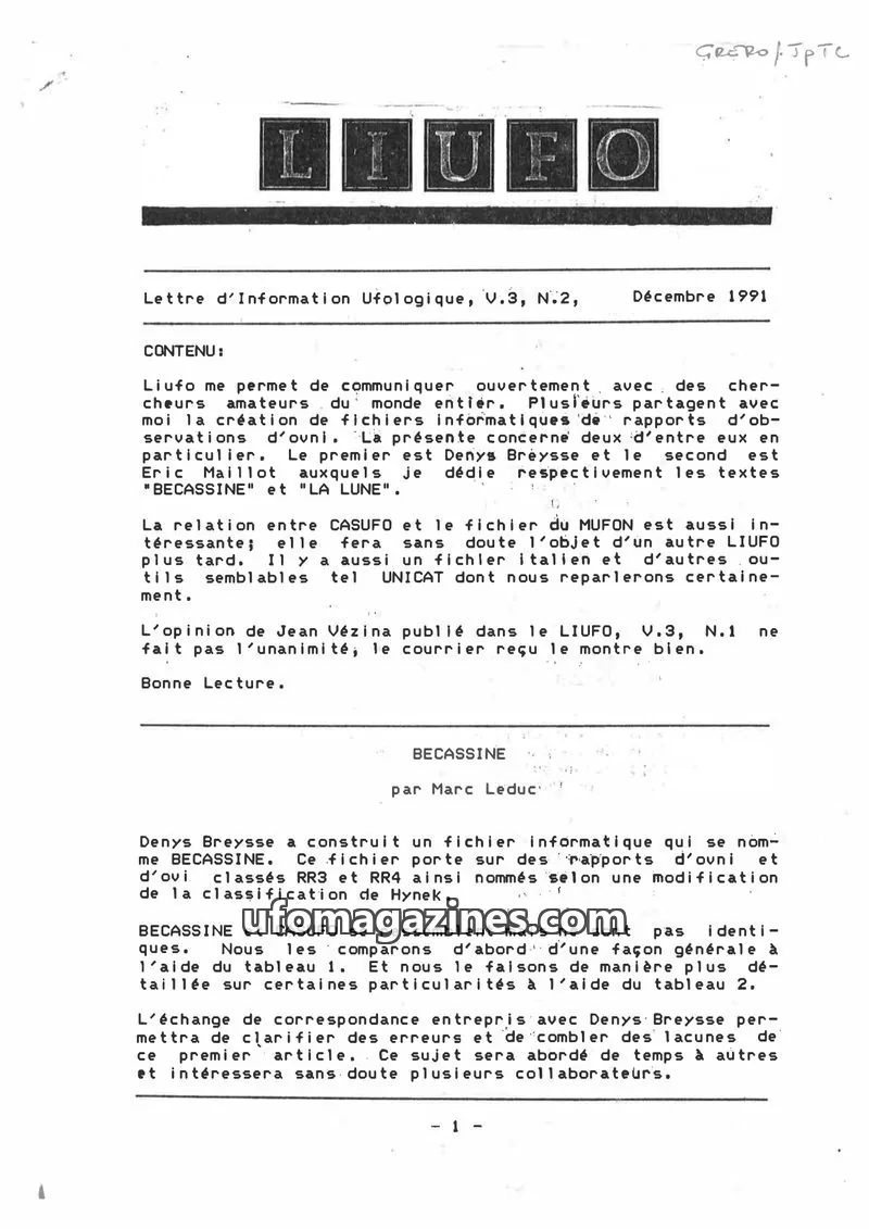 Cover of LIUFO issue N.2: Lettre d'Information Ufologique
