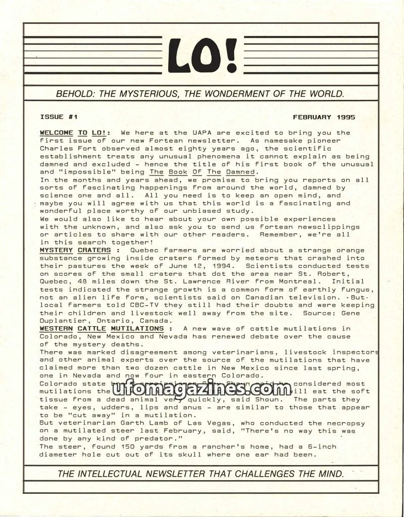 Cover of United Aerial Phenomena Agency issue #1: LO!