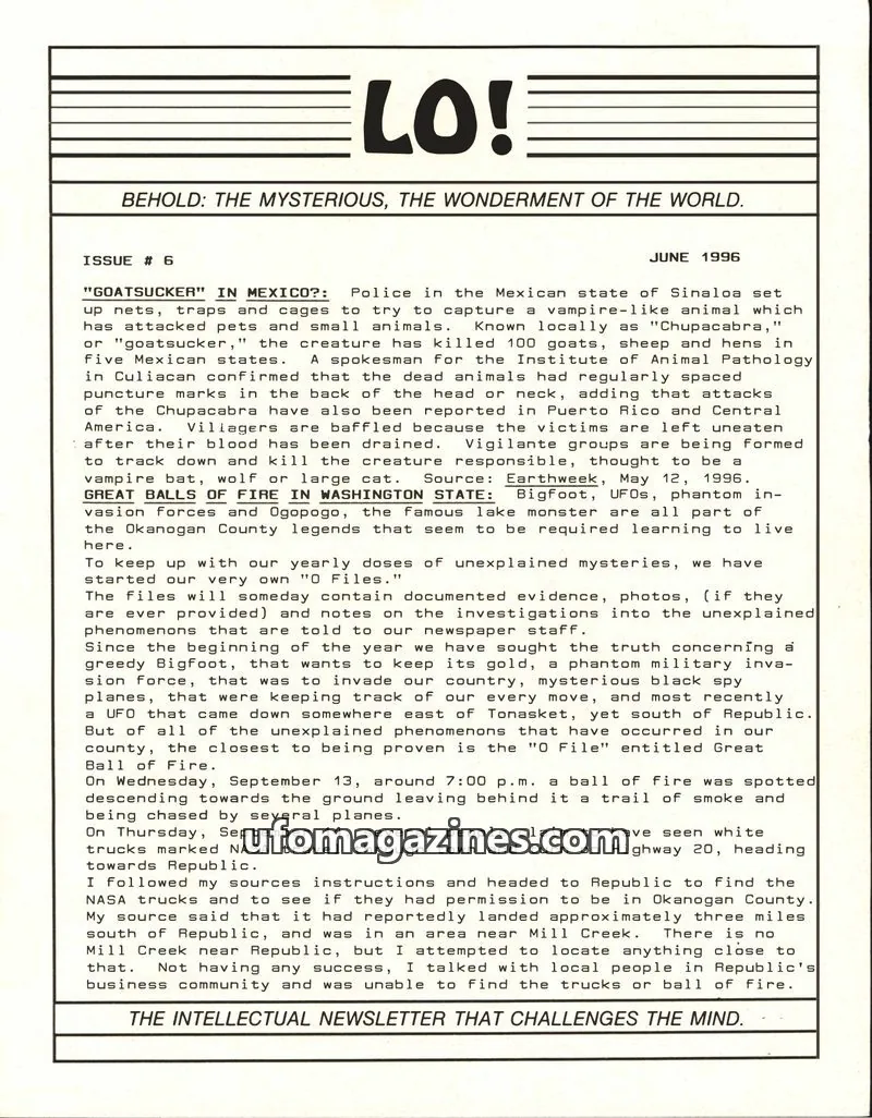 Cover of United Aerial Phenomena Agency issue # 6: LO!