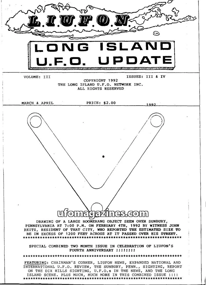 Cover of THE LONG ISLAND U.F.O. NETWORK INC. issue III & IV: LONG ISLAND U.F.O. UPDATE