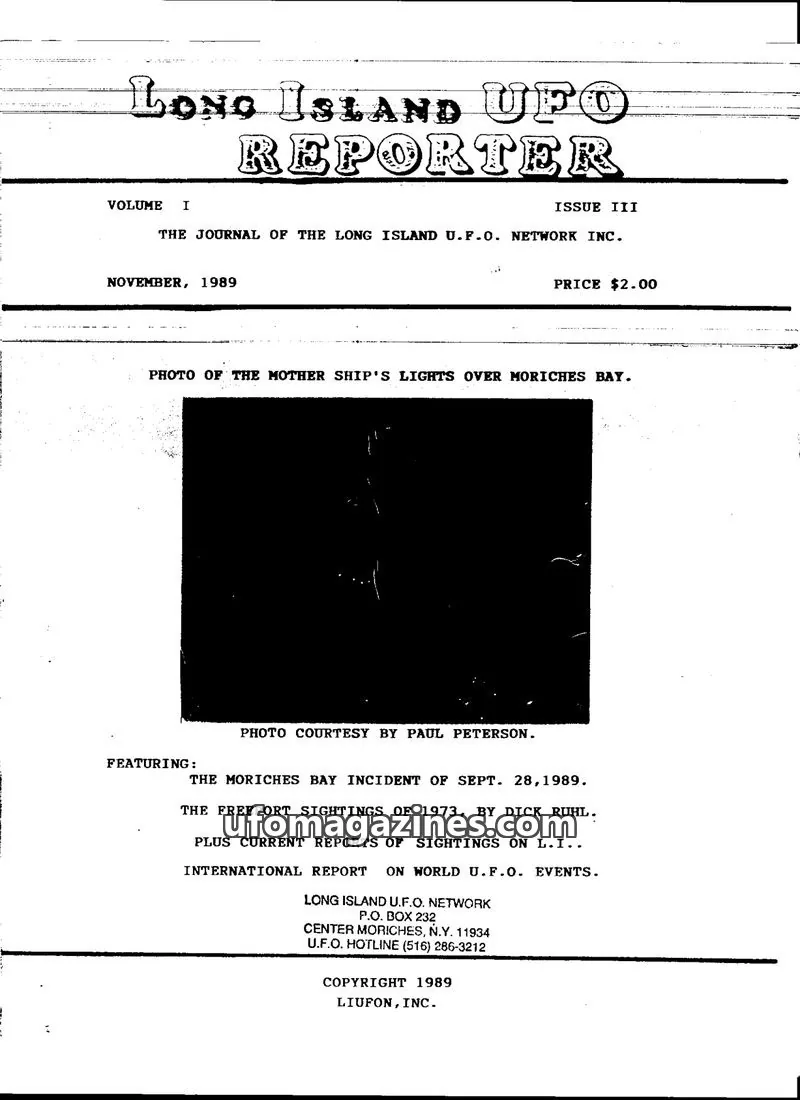 Cover of LONG ISLAND U.F.O. NETWORK INC. issue III: LONG ISLAND UFO REPORTER