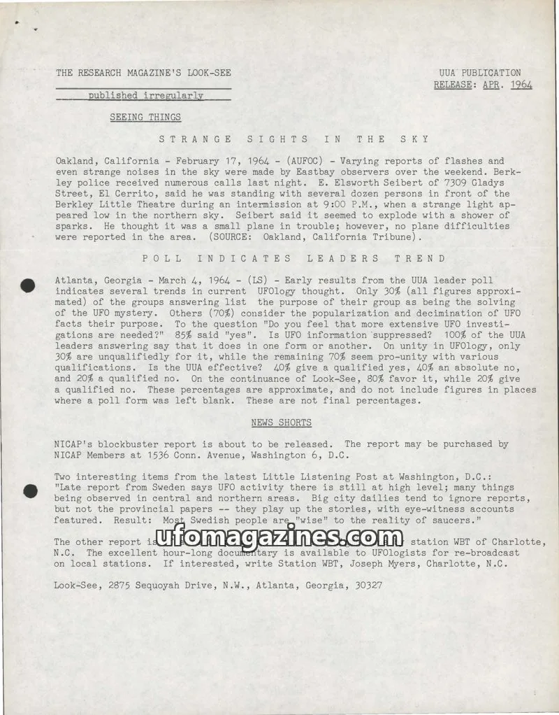 Cover of Look-See (Allen Greenfield) issue APR. 1964: THE RESEARCH MAGAZINE'S LOOK-SEE