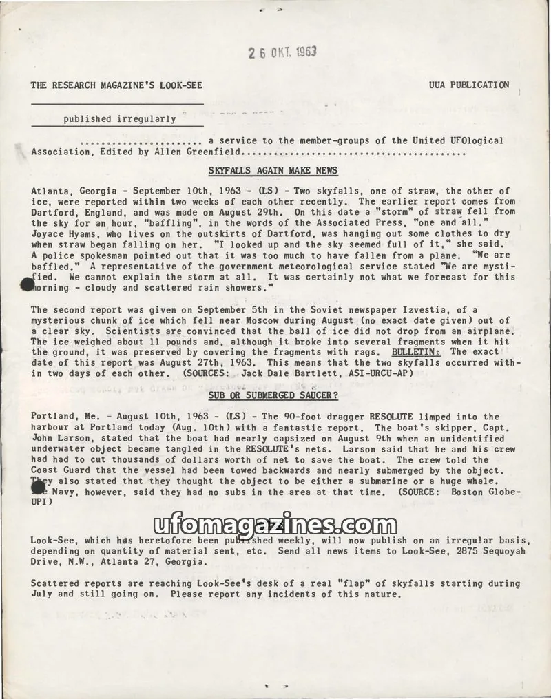 Cover of United UFOlogical Association issue 1: THE RESEARCH MAGAZINE'S LOOK-SEE