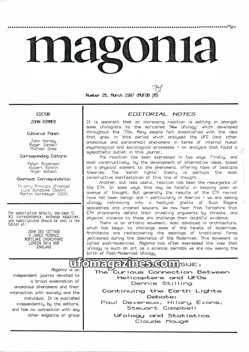 Cover of Magonia issue 25: magonia
