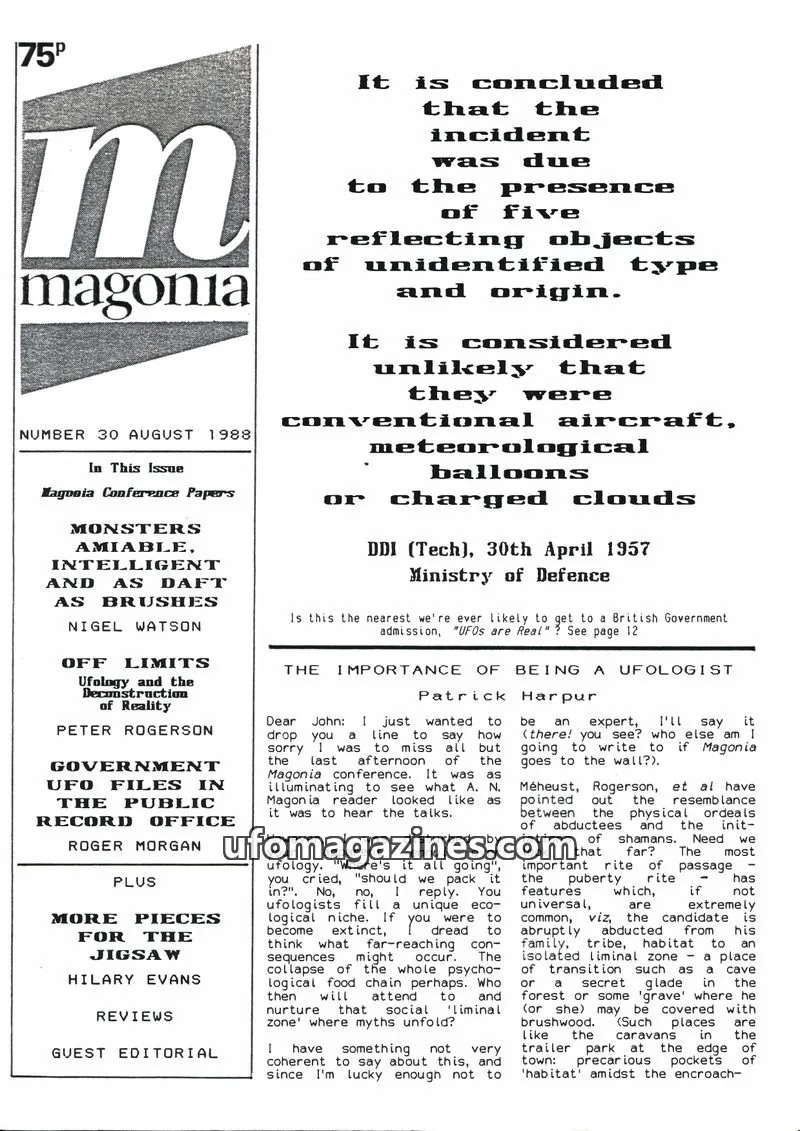 Cover of Magonia issue 30: magonia