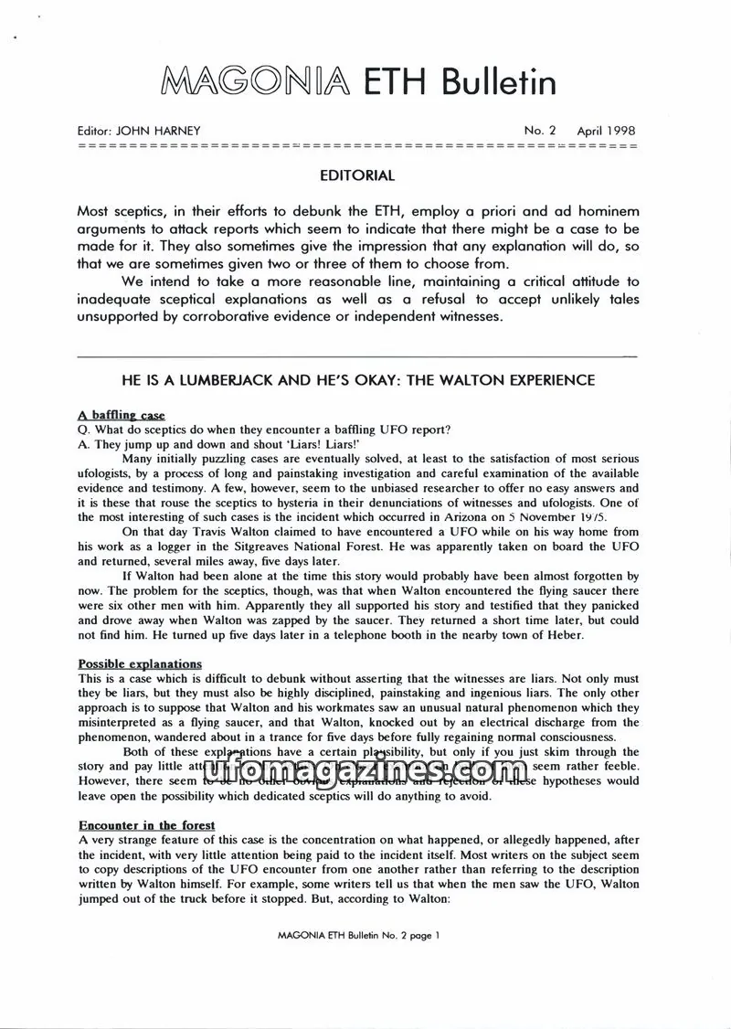 Cover of Magonia Supplement issue 2: MAGONIA ETH Bulletin