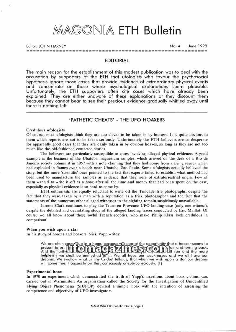 Cover of Magonia Supplement issue 4: MAGONIA ETH Bulletin