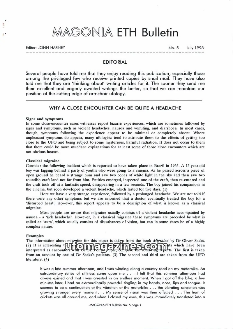 Cover of Magonia Supplement issue 5: MAGONIA ETH Bulletin