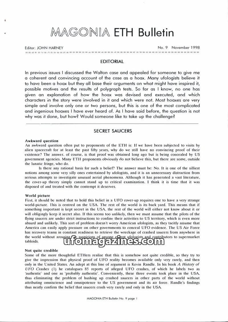 Cover of Magonia Supplement issue 9: MAGONIA ETH Bulletin