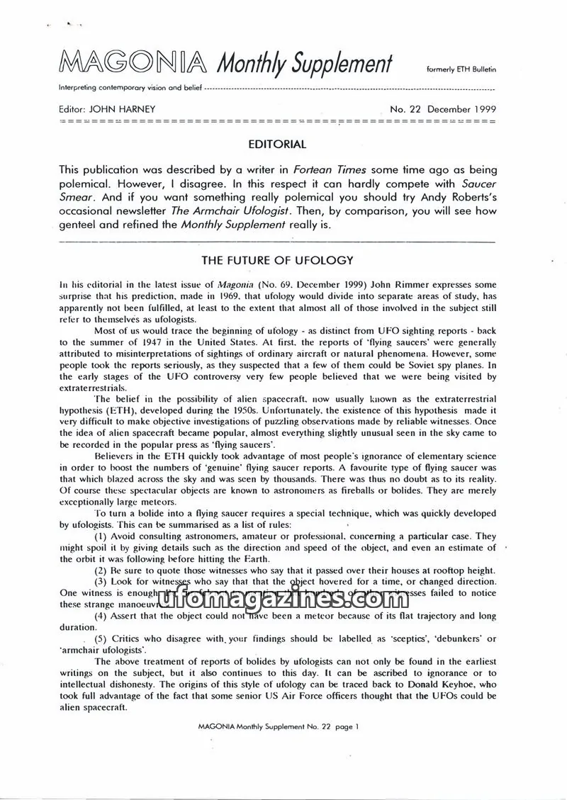 Cover of Magonia Supplement issue 22: MAGONIA Monthly Supplement