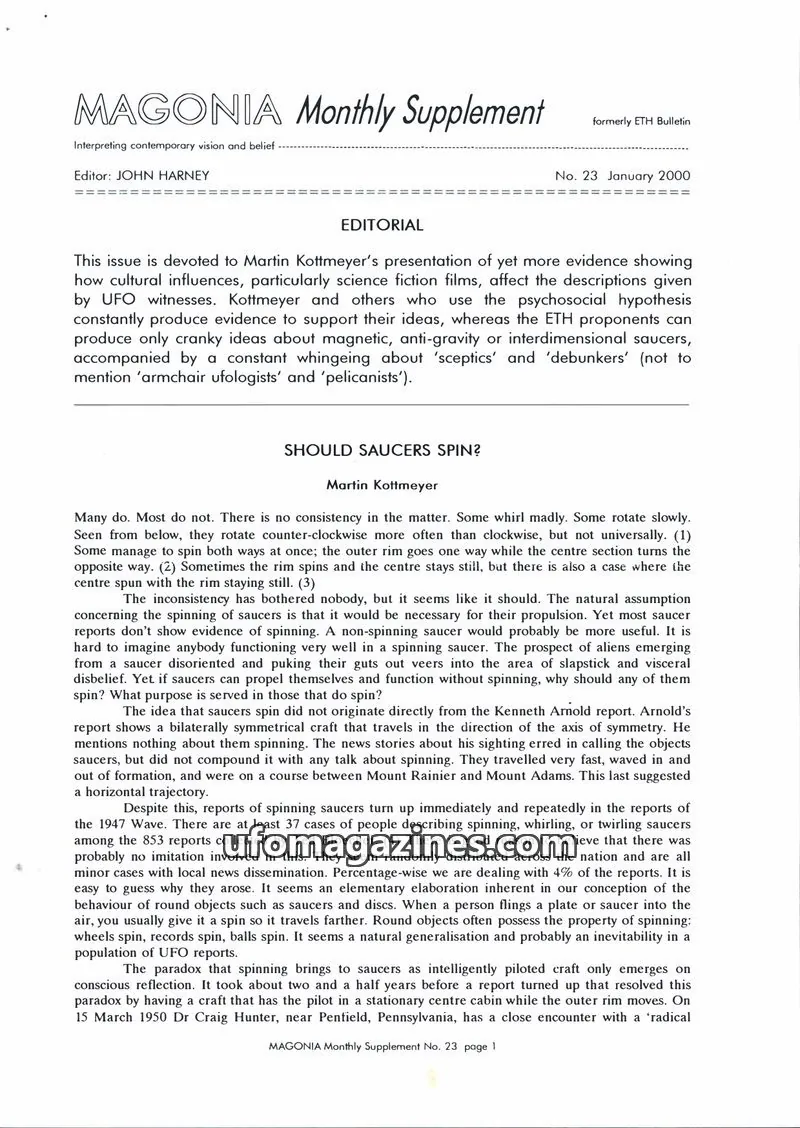 Cover of Magonia Supplement issue 23: MAGONIA Monthly Supplement