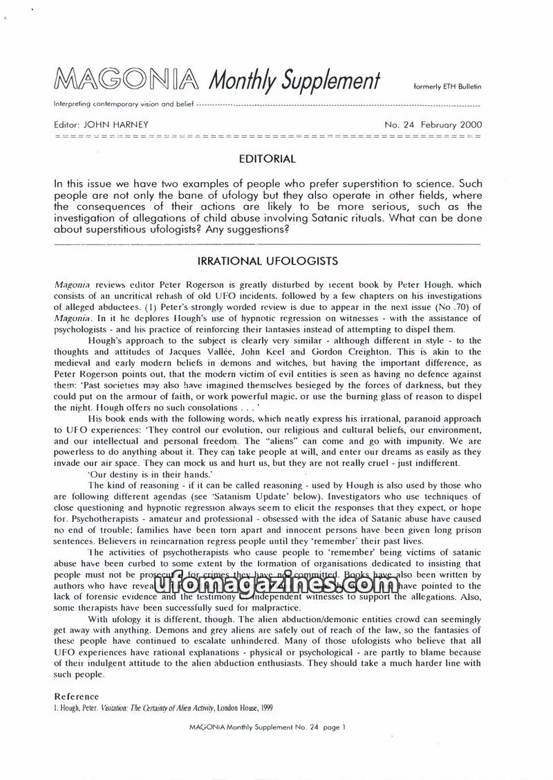 Cover of Magonia Supplement issue 24: MAGONIA Monthly Supplement