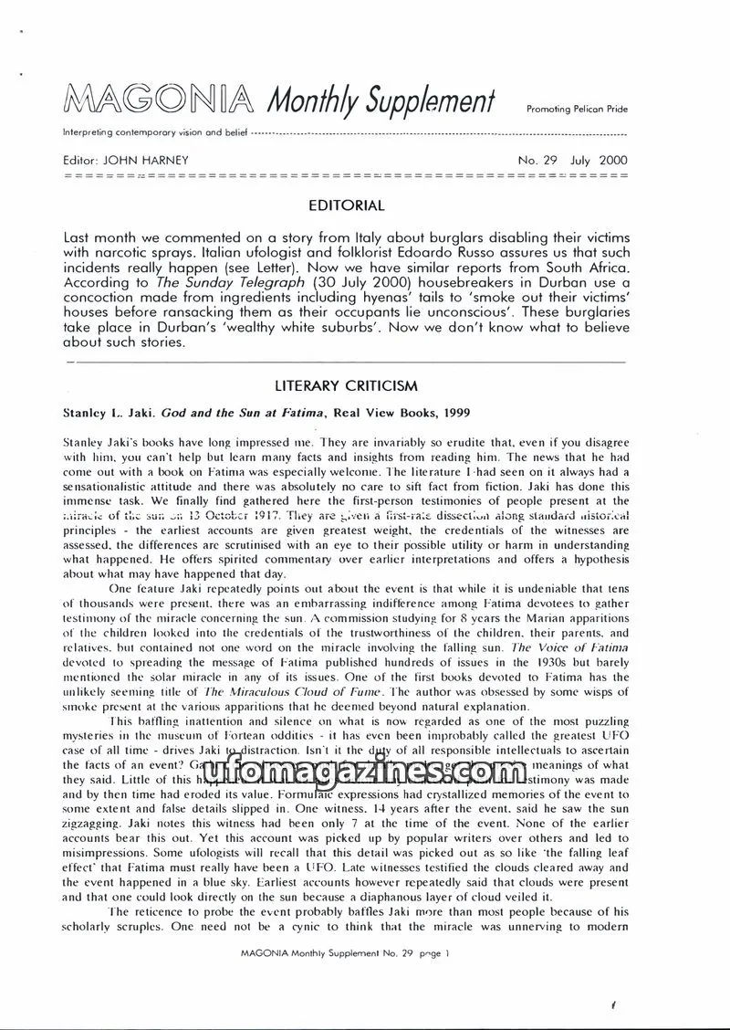 Cover of Magonia Supplement issue 29: MAGONIA Monthly Supplement
