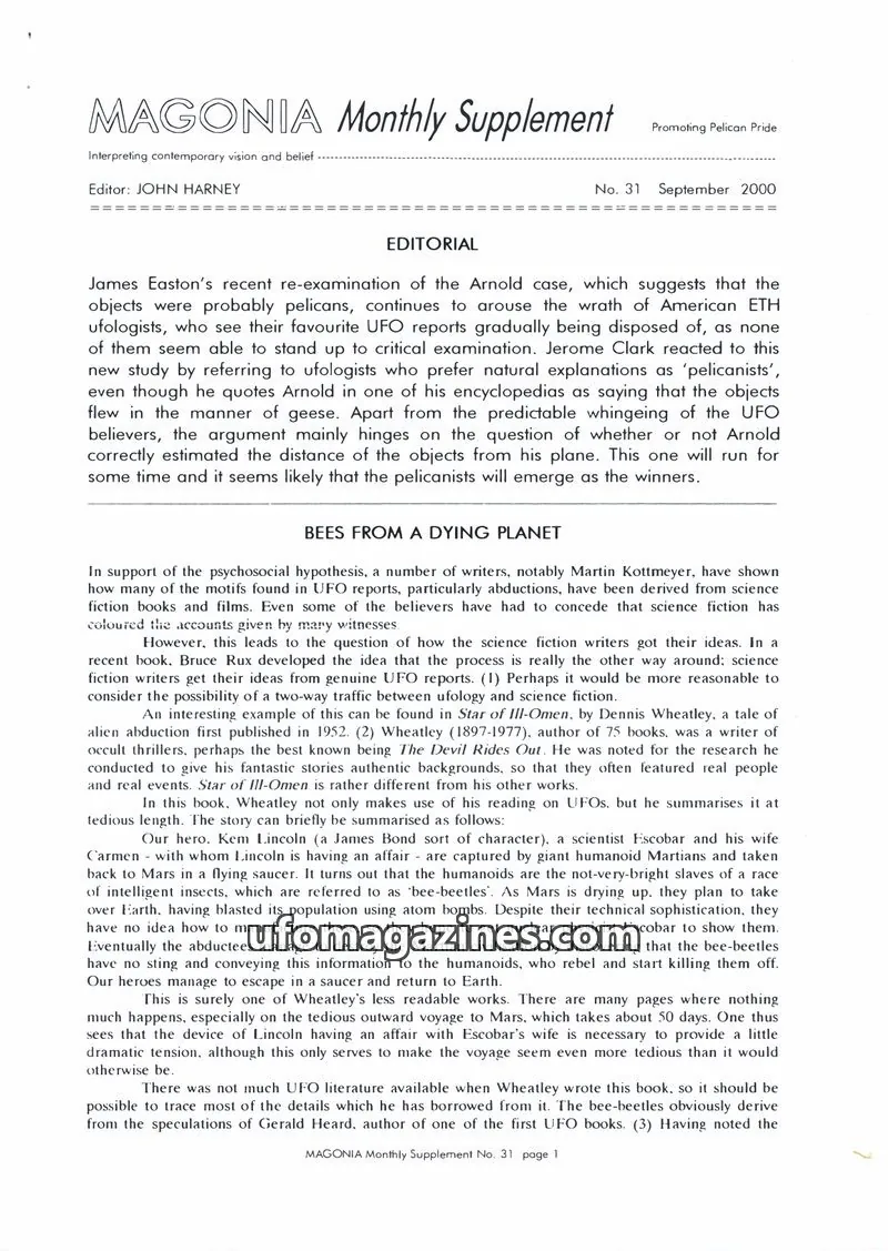Cover of Magonia Supplement issue 31: MAGONIA Monthly Supplement